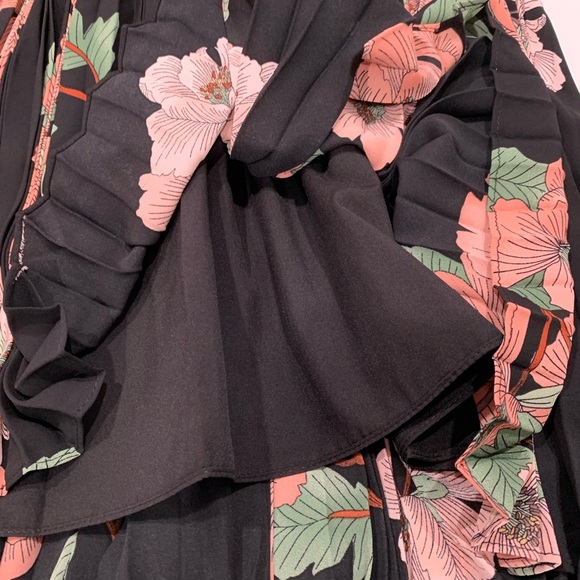 NANETE LEPORE Floral Mock Neck Sleeveless Smocked Midi Dress Black and Pink Sz 6 - Picture 7 of 13